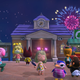 animal crossing new horizons characters celebrating fireworks in front of the museum
